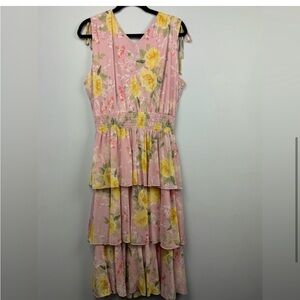 Stella & Julie Pink Floral tiered Midi Dress size 18W